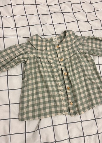 Kız Çocuk Yeşil Kareli Keten Gömlek - Görsel 2