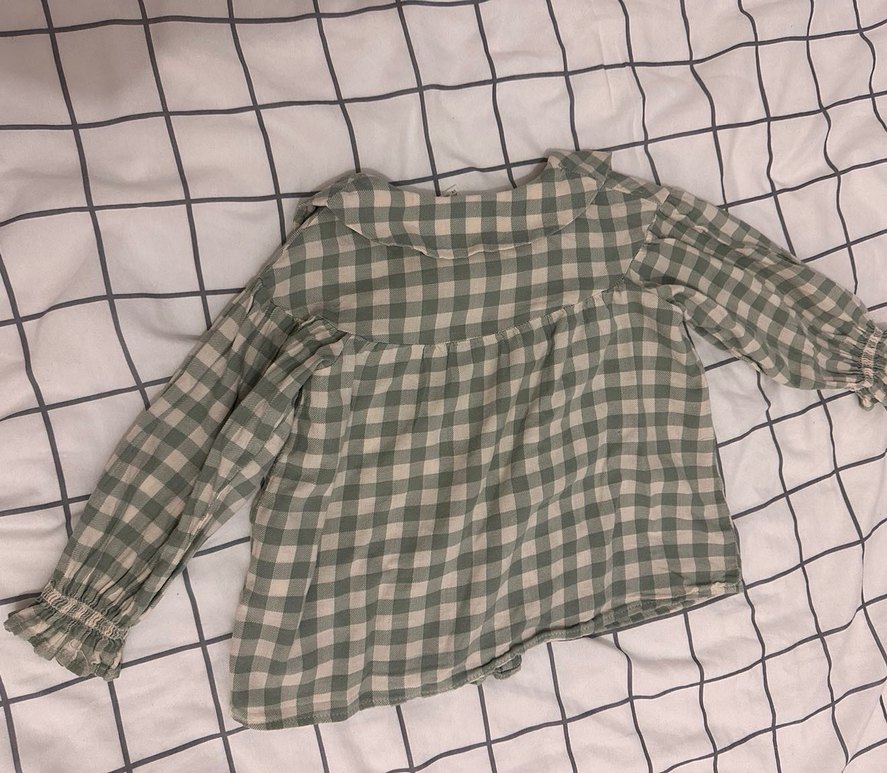 Kız Çocuk Yeşil Kareli Keten Gömlek - Görsel 3
