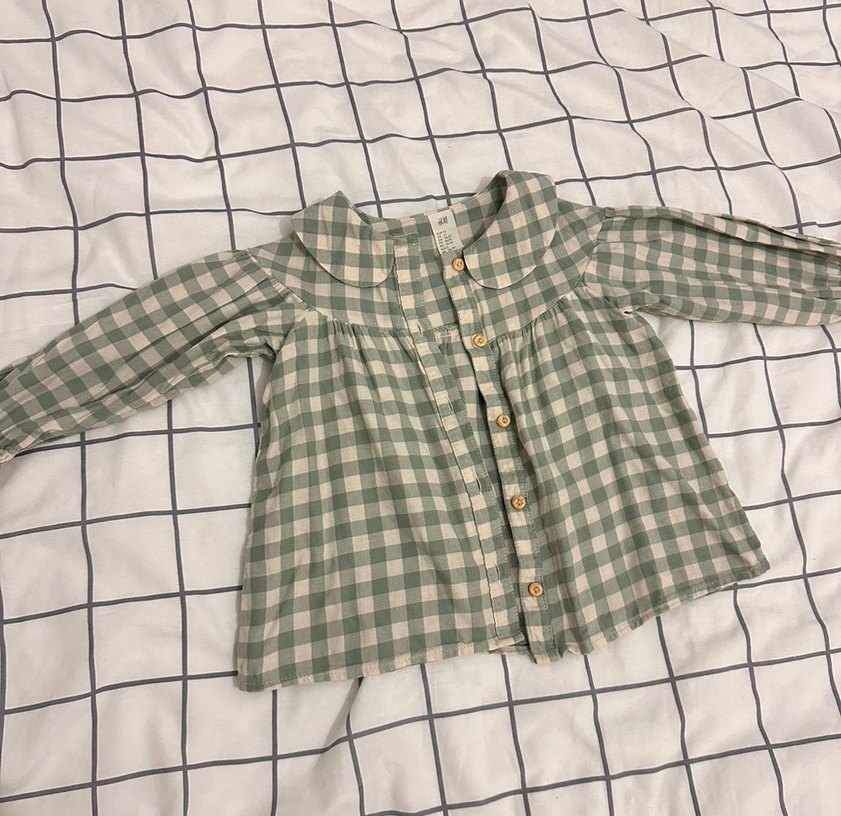 Kız Çocuk Yeşil Kareli Keten Gömlek - Görsel 2