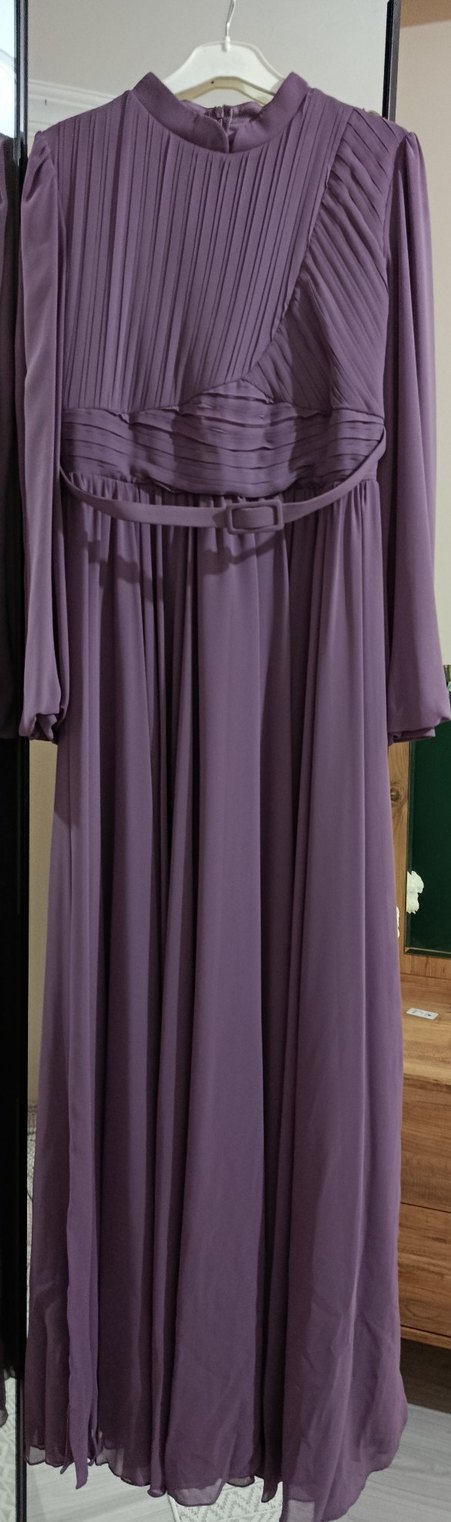 Mor Uzun Kollu Bohem Tesettür Abiye - Görsel 2