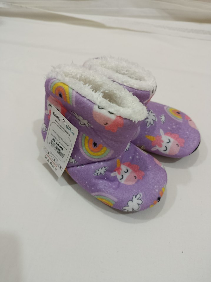 Mor Unicorn Desenli Kız Çocuk Sıcak Ev Terliği - Görsel 3