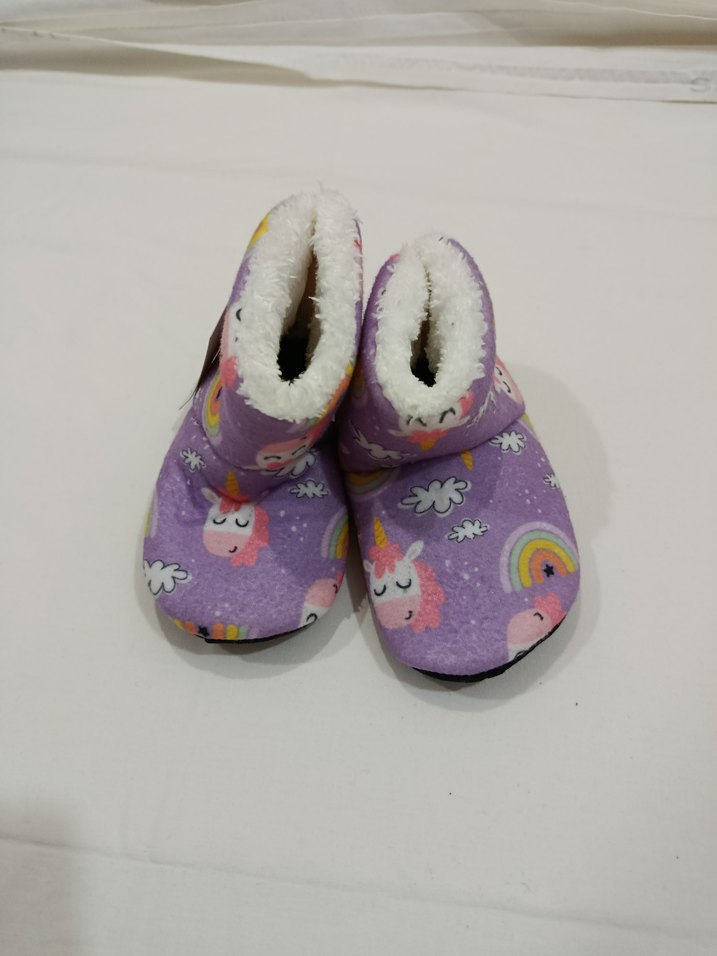Mor Unicorn Desenli Kız Çocuk Sıcak Ev Terliği - Görsel 2