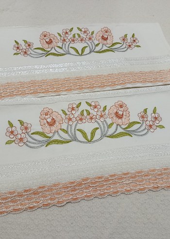 Nakışlı Beyaz Pastel Havlu Seti - Görsel 2