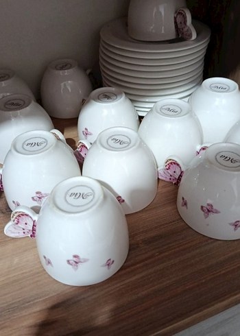 Pastel Kelebek Desenli Beyaz Fincan ve Tabak - Görsel 4