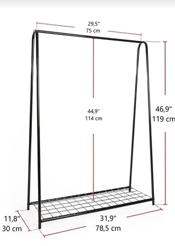 Siyah Metal Ayaklı Raflı Elbise Askılığı ve Ayakkabılık