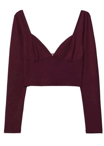 xs Beden bordo Renk stradivarius bordo v yaka poliamid bluz