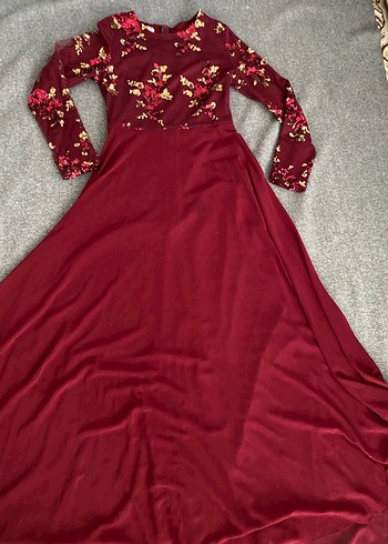 Bordo Uzun Kollu Bohem Kadın Elbise - Görsel 2