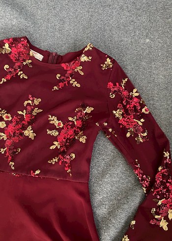 Bordo Uzun Kollu Bohem Kadın Elbise - Görsel 3