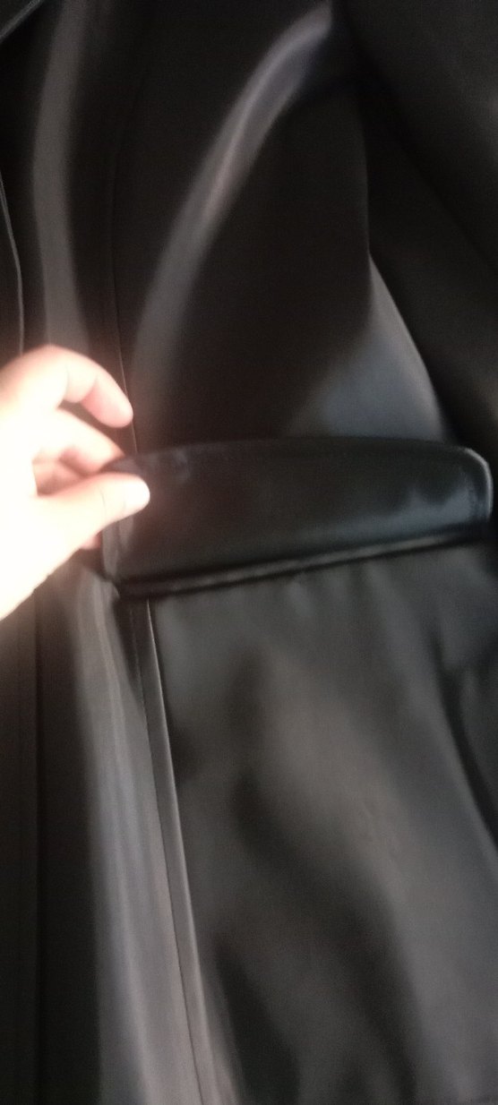 Düğmeli Siyah Deri Kadın Ceket Yağmurluk - Görsel 4