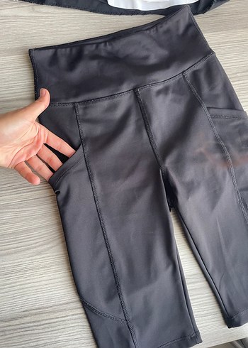 s Beden Kadın Siyah Yüksek Bel Midi Spor Şort