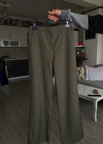 Kadın Haki Keten Bol Kesim Pantolon