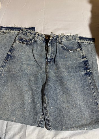 28 Beden mavi Renk Koton Gri Batik Desenli Salaş Kadın Kot Pantolon
