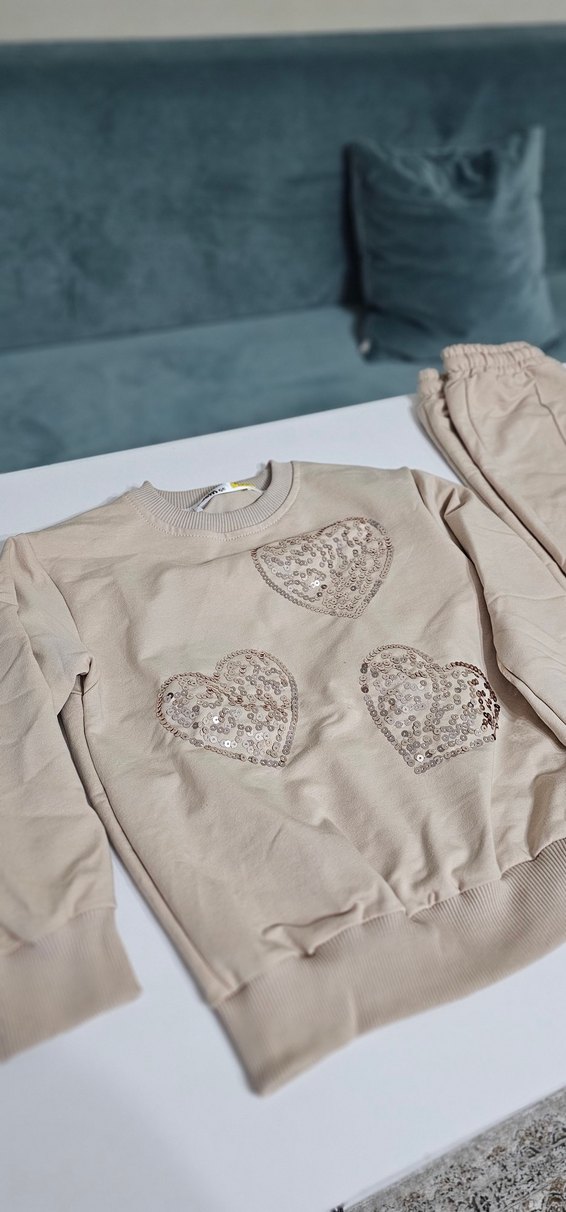 Bej Payetli Nakışlı Kız Eşofman Takımı - Görsel 3