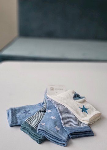 Kız Çocuk Mavi Pamuklu Desenli Çorap 5'li - Görsel 5