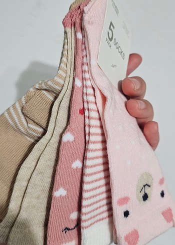 Kız Çocuk Pastel Renkli 5'li Desenli Çorap Seti - Görsel 5