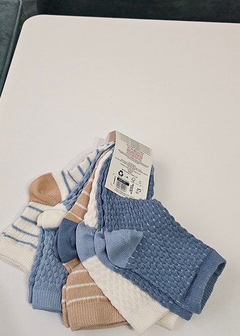 Pastel Mavi Pamuklu Kız Çorabı 5'li Paket - Görsel 3