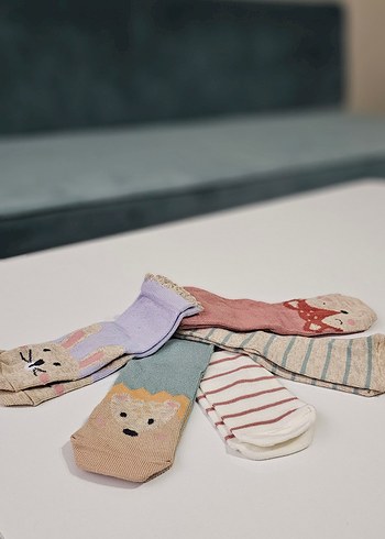 Nakışlı Çok Renkli Kız Çorapları Pamuk - Görsel 2