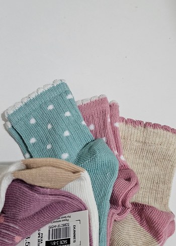 Kız Çocuk Çok Renkli Pamuklu Çorap 5'li Paket - Görsel 7