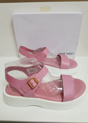 40 Beden SIFIR NİNE WEST' Pembe Bantlı Kadın Dolgu Topuklu Sandalet