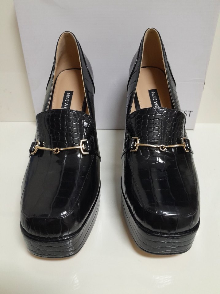 NİNE WEST 40 Kadın Siyah Parlak Deri Platform Topuklu Ayakkabı - Görsel 4