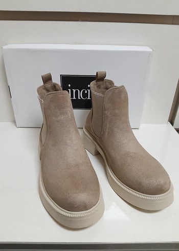 İNCİ Bej Süet Kadın Bot - Blok Topuklu 38 - Görsel 2