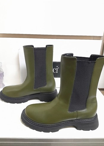 SIFIR İNCİ Kadın Haki  YANLAR Lastikli Bot 38 - Görsel 5