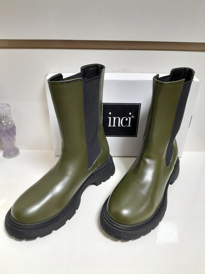 SIFIR İNCİ Kadın Haki  YANLAR Lastikli Bot 38 - Görsel 2