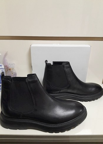 SIFIR İNCİ Siyah HAKİKİ Deri YANLAR ESNEK CHELSEA Bot 44 - Görsel 4