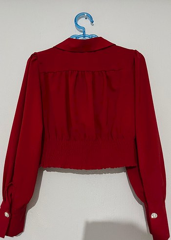 m Beden Kadın Kırmızı Mini Düğmeli Blazer Ceket gömlek