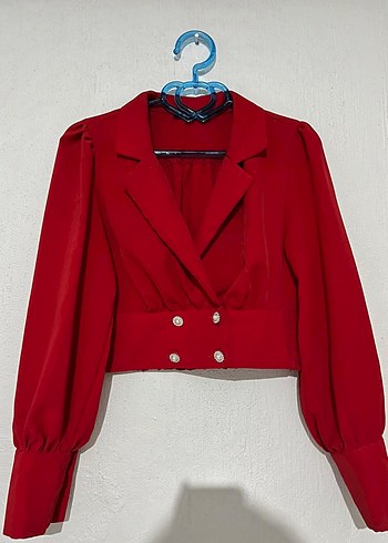Kadın Kırmızı Mini Düğmeli Blazer Ceket gömlek