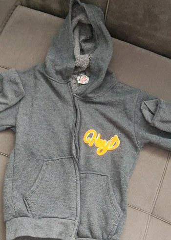 Kapüşonlu Fermuarlı Erkek Çocuk Gri Sweatshirt