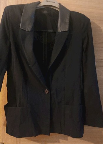 Deri Yakalı Siyah Kadın Blazer Ceket