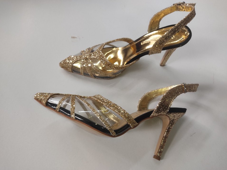 Altın Renkli Simli Stiletto siyah swet Abiye Ayakkabı - Görsel 2