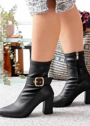 Bej Deri Tokalı Kadın Topuklu Bot - Görsel 3