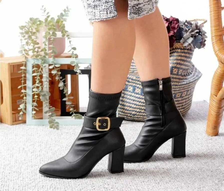 Bej Deri Tokalı Kadın Topuklu Bot - Görsel 3