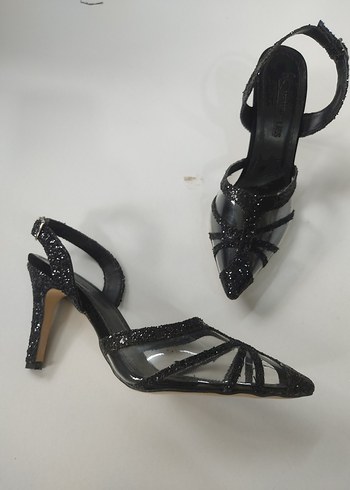 Siyah Yılan Desenli Stiletto Topuklu Kadın Ayakkabı