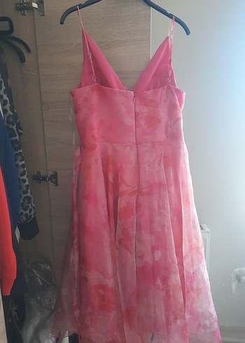 xxl Beden pembe Renk Pembe Batik Desenli Uzun V Yakalı Elbise canta dahil