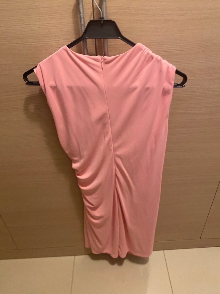 Pembe Drapeli Midi Kadın Elbise - Görsel 2