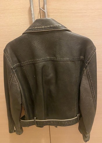 Kadın Eskitme Deri Biker Ceket - Görsel 3