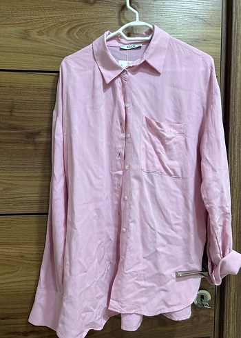 Pembe Düğmeli Kadın Keten Gömlek