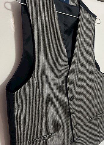 Gri Zebra Desenli Düğmeli Erkek Yelek - Görsel 2