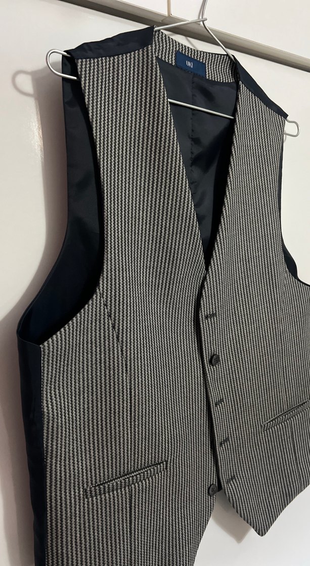 Gri Zebra Desenli Düğmeli Erkek Yelek - Görsel 2