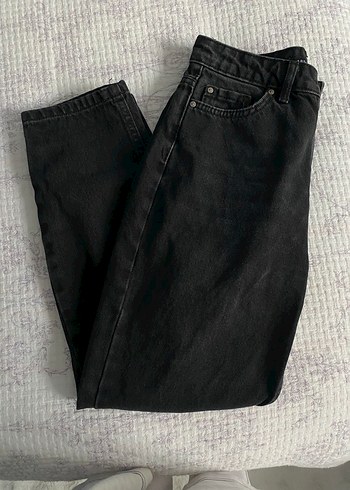 Kadın Siyah Midi Loose Fit Denim Jean