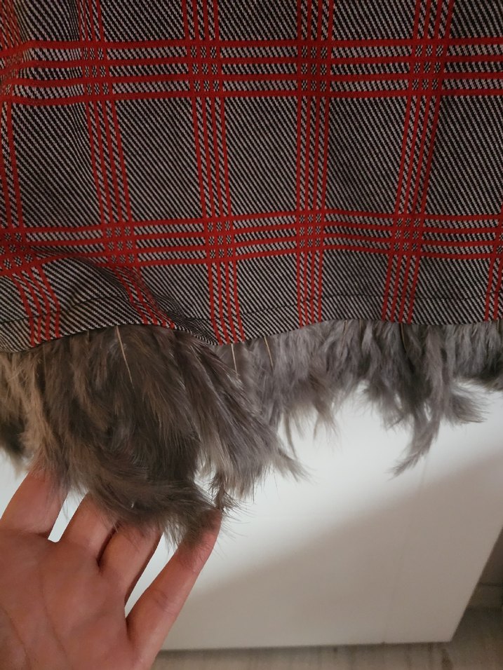 Kadın Gri Kırmızı Kareli Midi Triko Elbise - Görsel 4