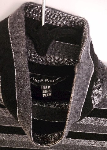 Gri Çizgili Uzun Kollu Triko Elbise - Görsel 3