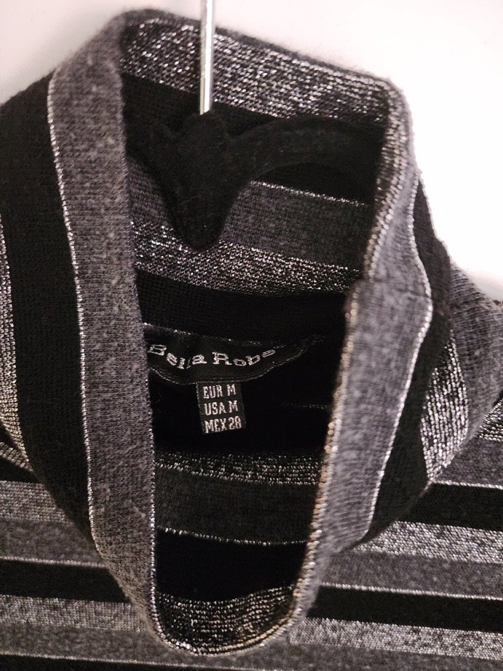 Gri Çizgili Uzun Kollu Triko Elbise - Görsel 3