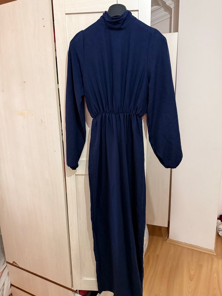 Lacivert Uzun Kollu Düğmeli Tulum - Görsel 4