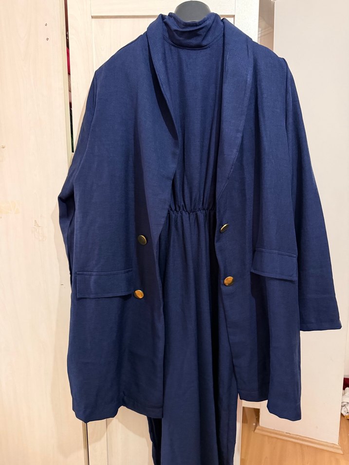 Lacivert Uzun Kollu Düğmeli Tulum - Görsel 2