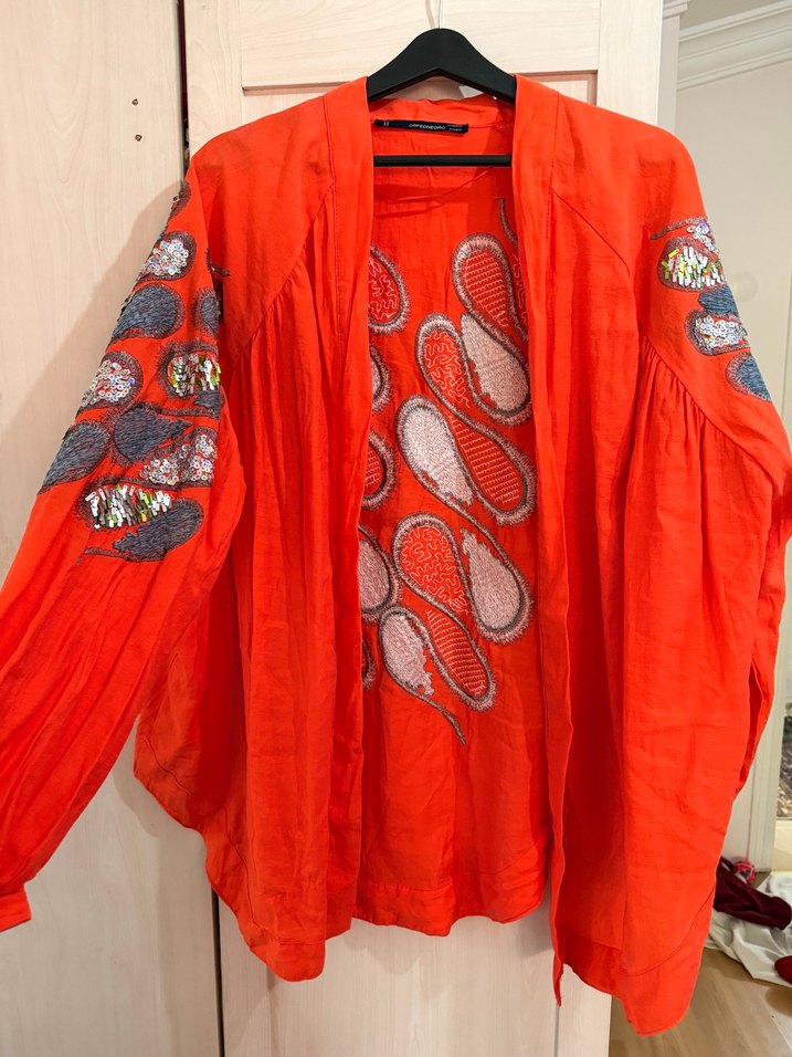 Nakışlı Kırmızı Bohem Uzun Kollu Bluz - Görsel 2