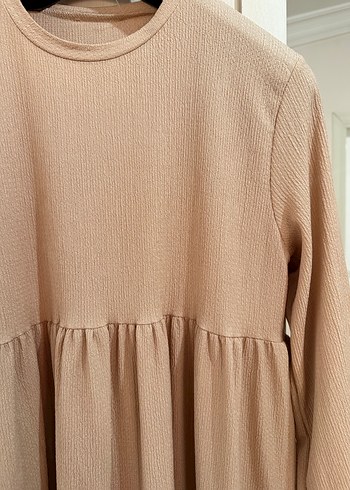 Bej Uzun Kollu Salaş Keten Elbise - Görsel 2